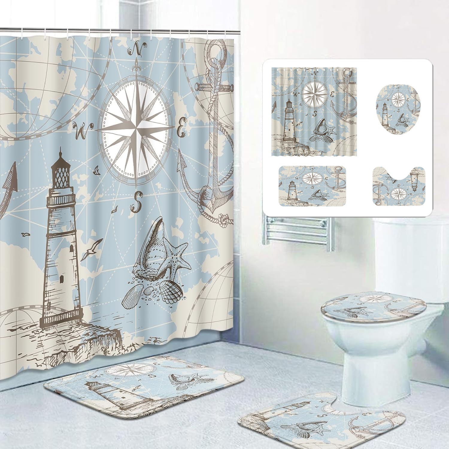Zrodlmo 4 Piece Ocean Bathroom Set and Rugs