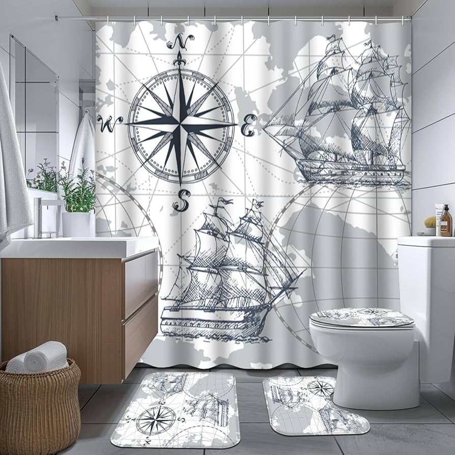 Zrodlmo 4 Piece Ocean Bathroom Set and Rugs