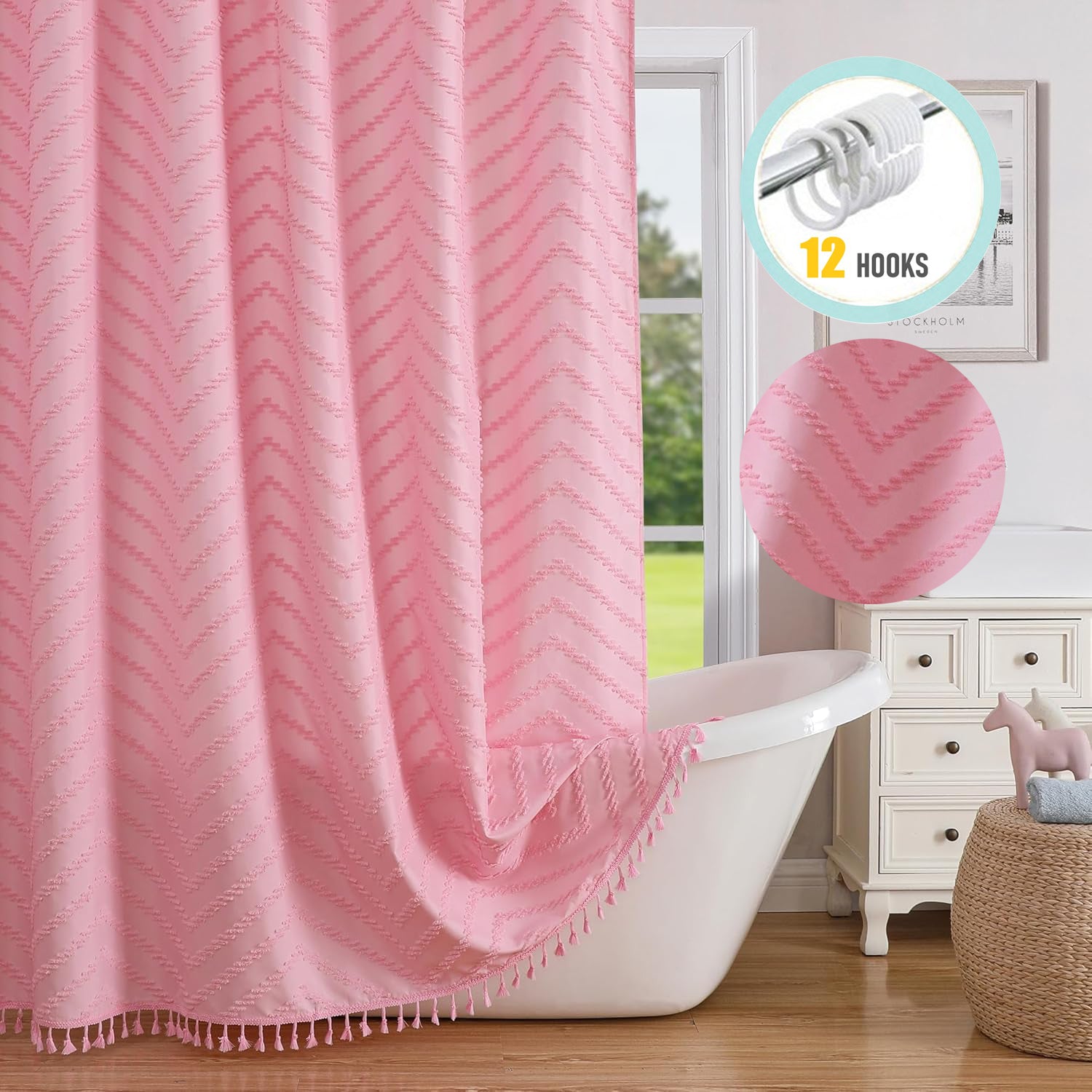 Zrodlmo™Boho Tassel Woven Fabric Shower Curtain