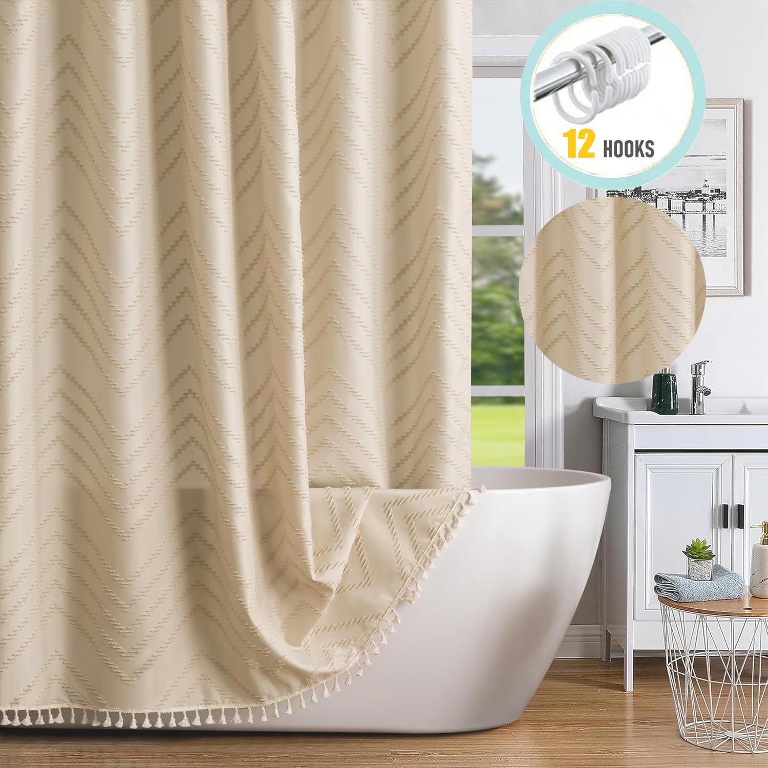 Zrodlmo™Boho Tassel Woven Fabric Shower Curtain