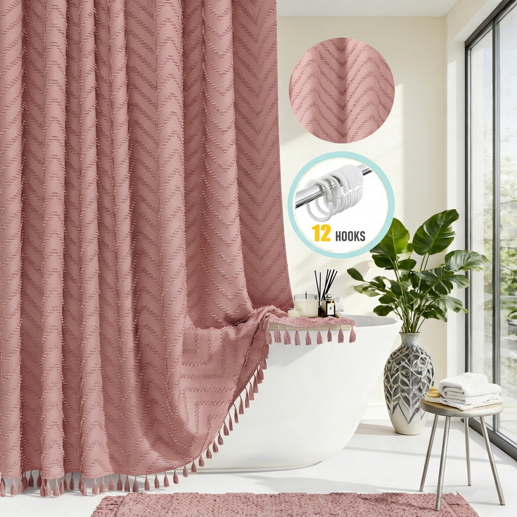 Zrodlmo™Boho Tassel Woven Fabric Shower Curtain