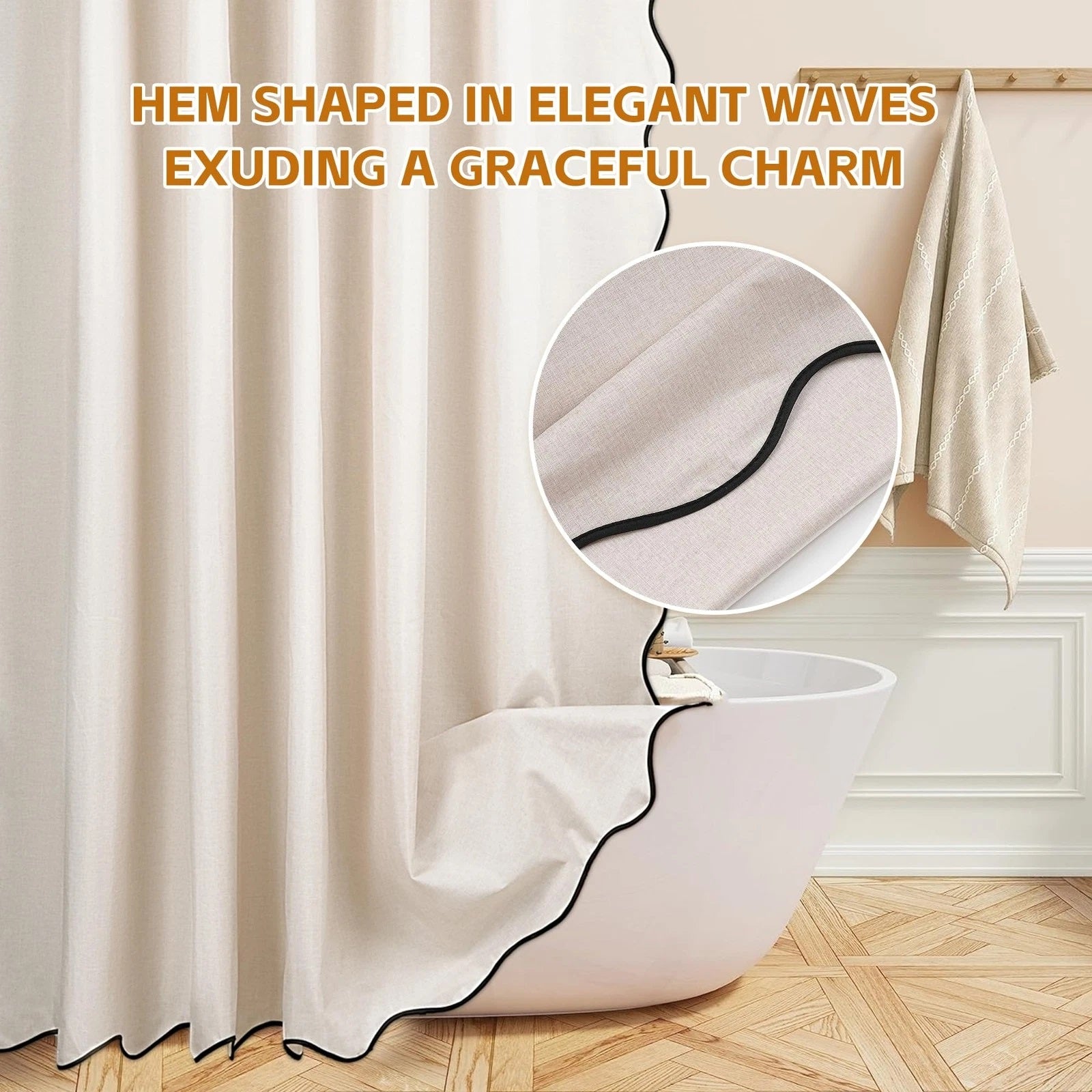 Zrodlmo®Linen-textured shower curtain with piped edges