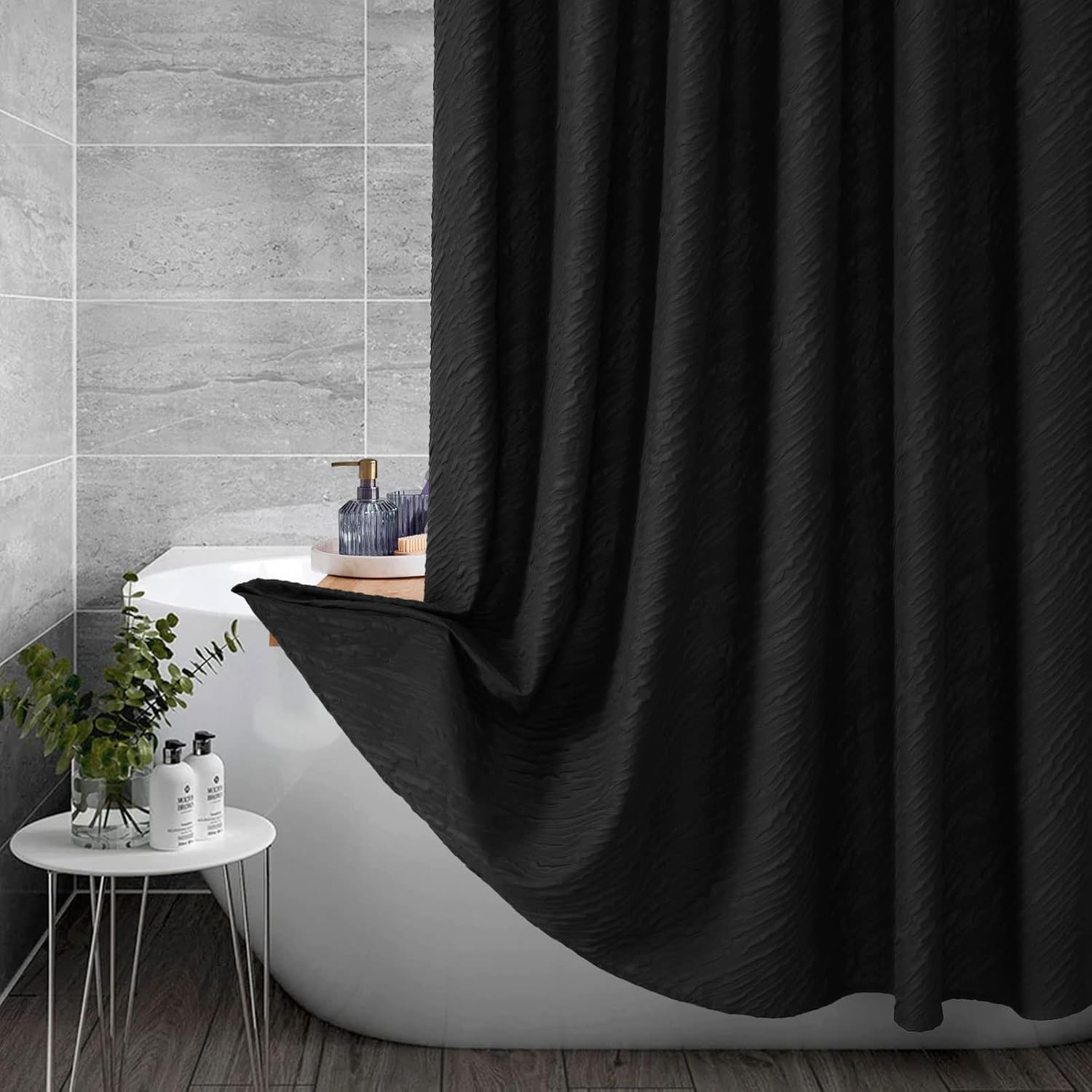 Gradient Bubbles Textured Shower Curtains With Hooks