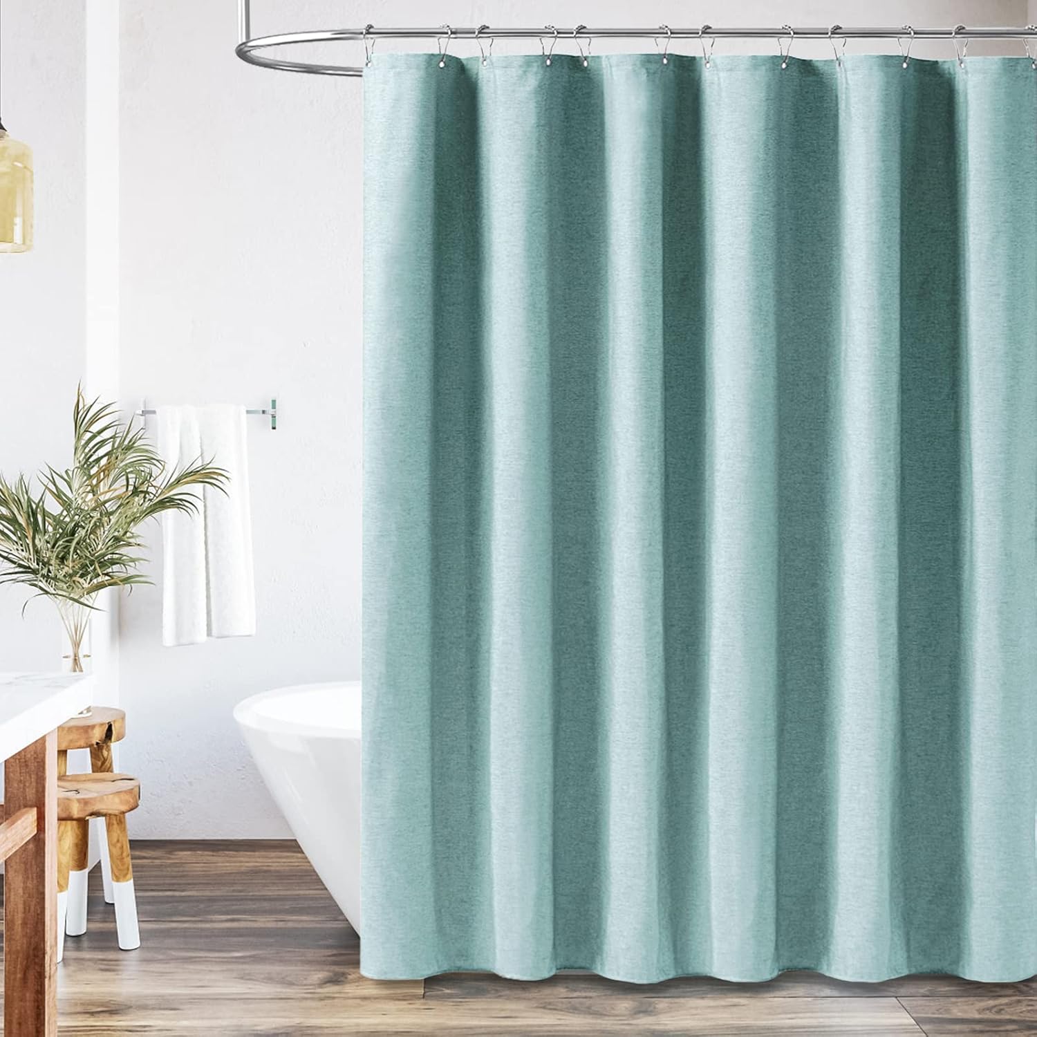Linen Textured Cloth Shower Curtain With Hooks