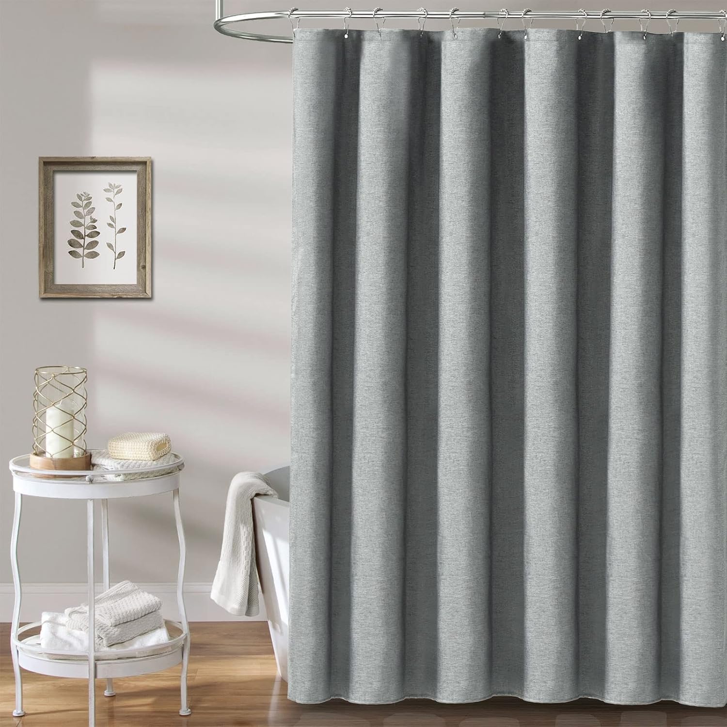 Linen Textured Cloth Shower Curtain With Hooks