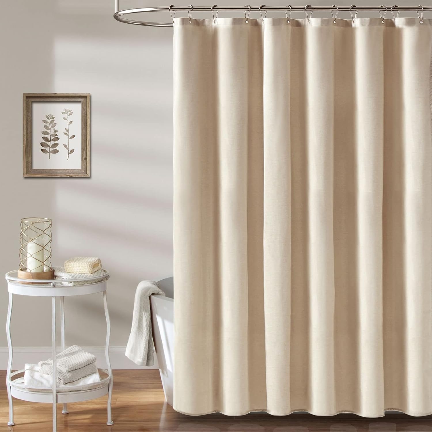 Linen Textured Cloth Shower Curtain With Hooks