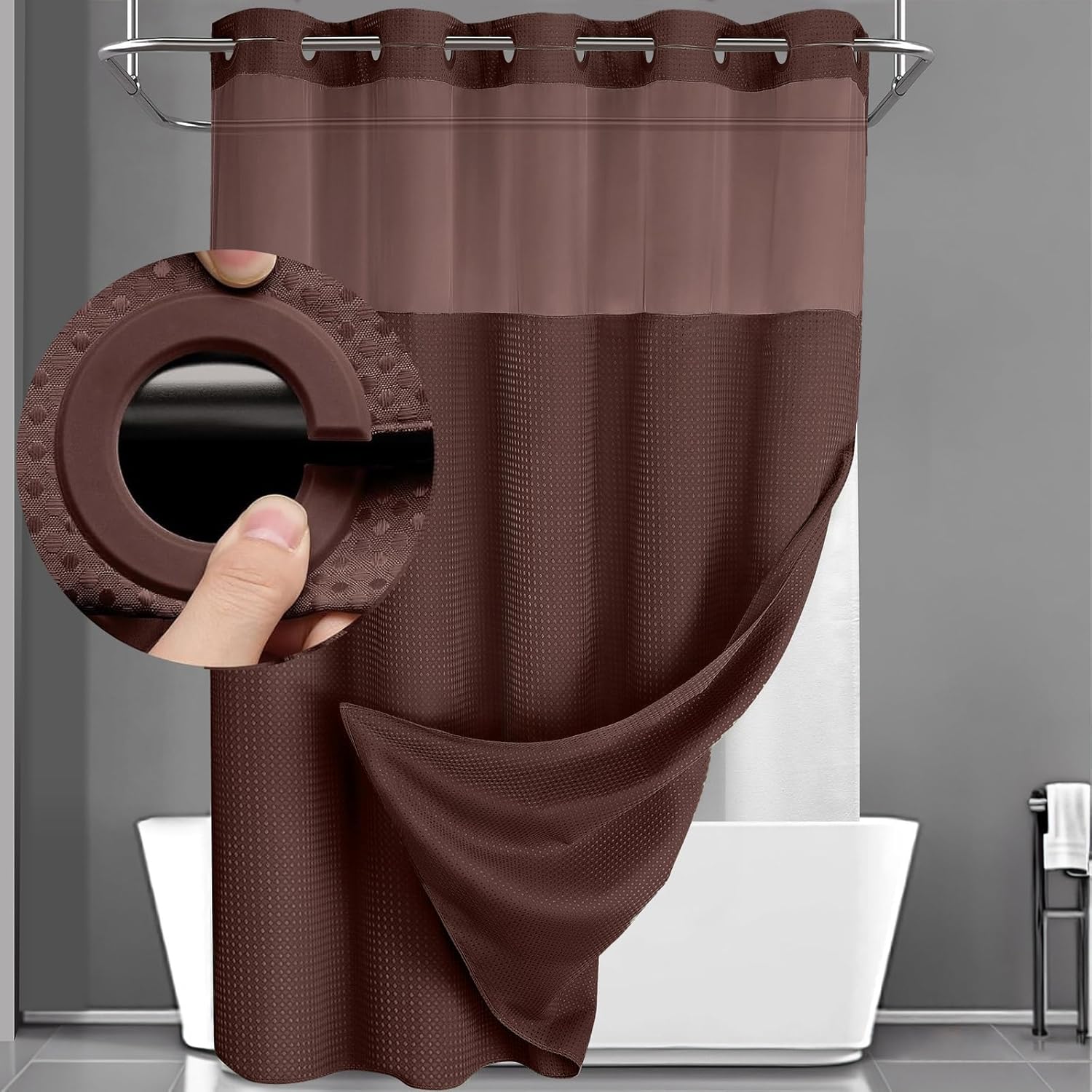 Zrodlmo™No Hook Waffle Waterproof and Mildew Shower Curtain