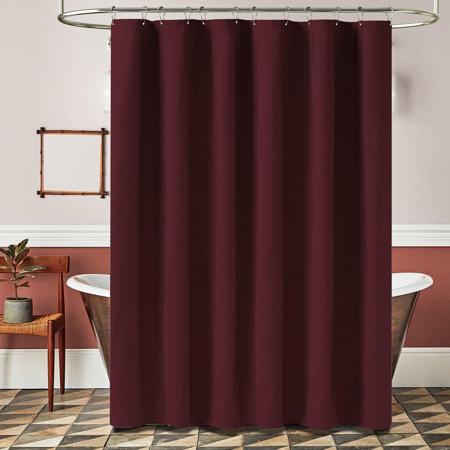 Linen Textured Cloth Shower Curtain With Hooks