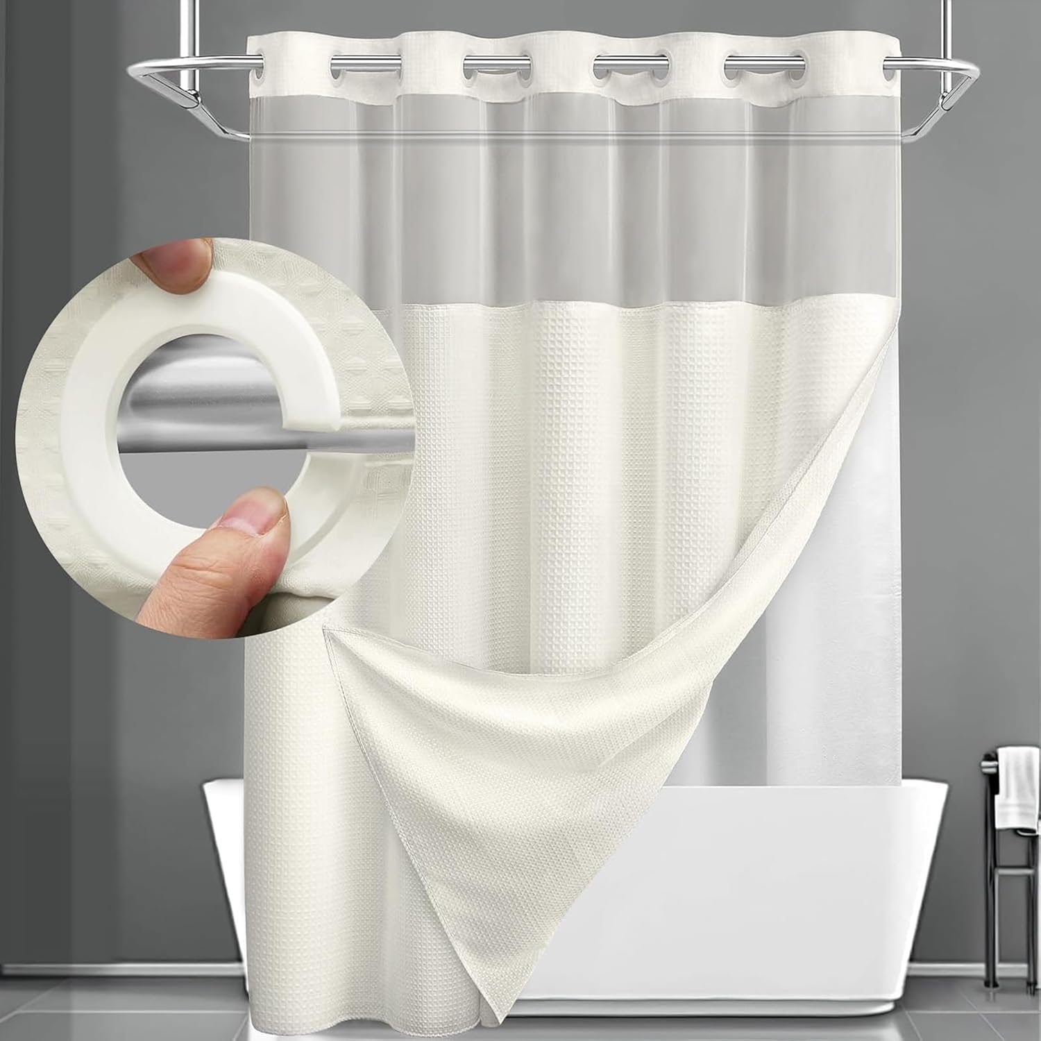 Zrodlmo™No Hook Waffle Waterproof and Mildew Shower Curtain