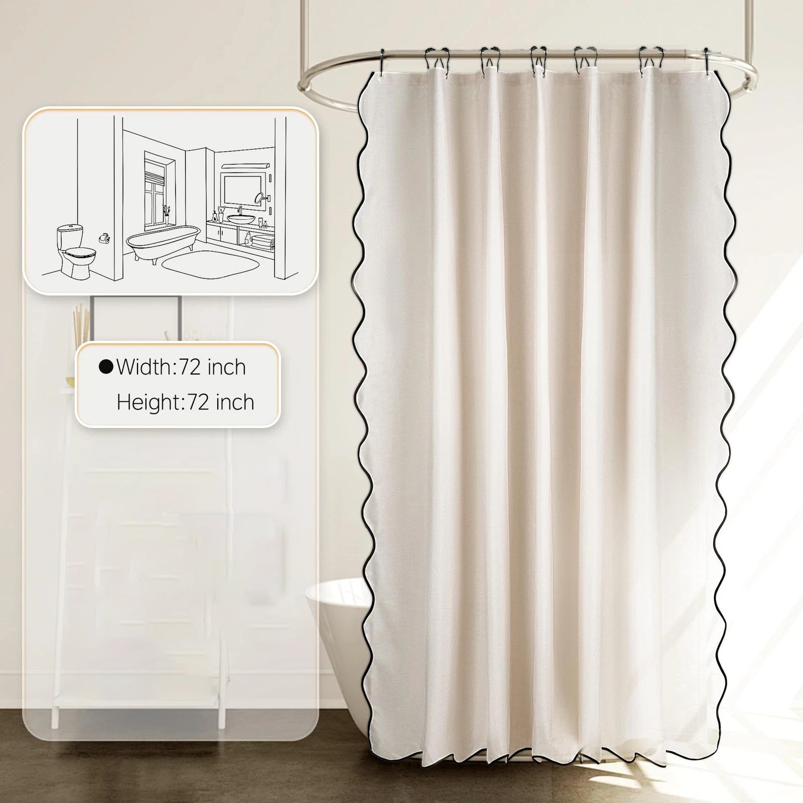 Zrodlmo®Linen-textured shower curtain with piped edges