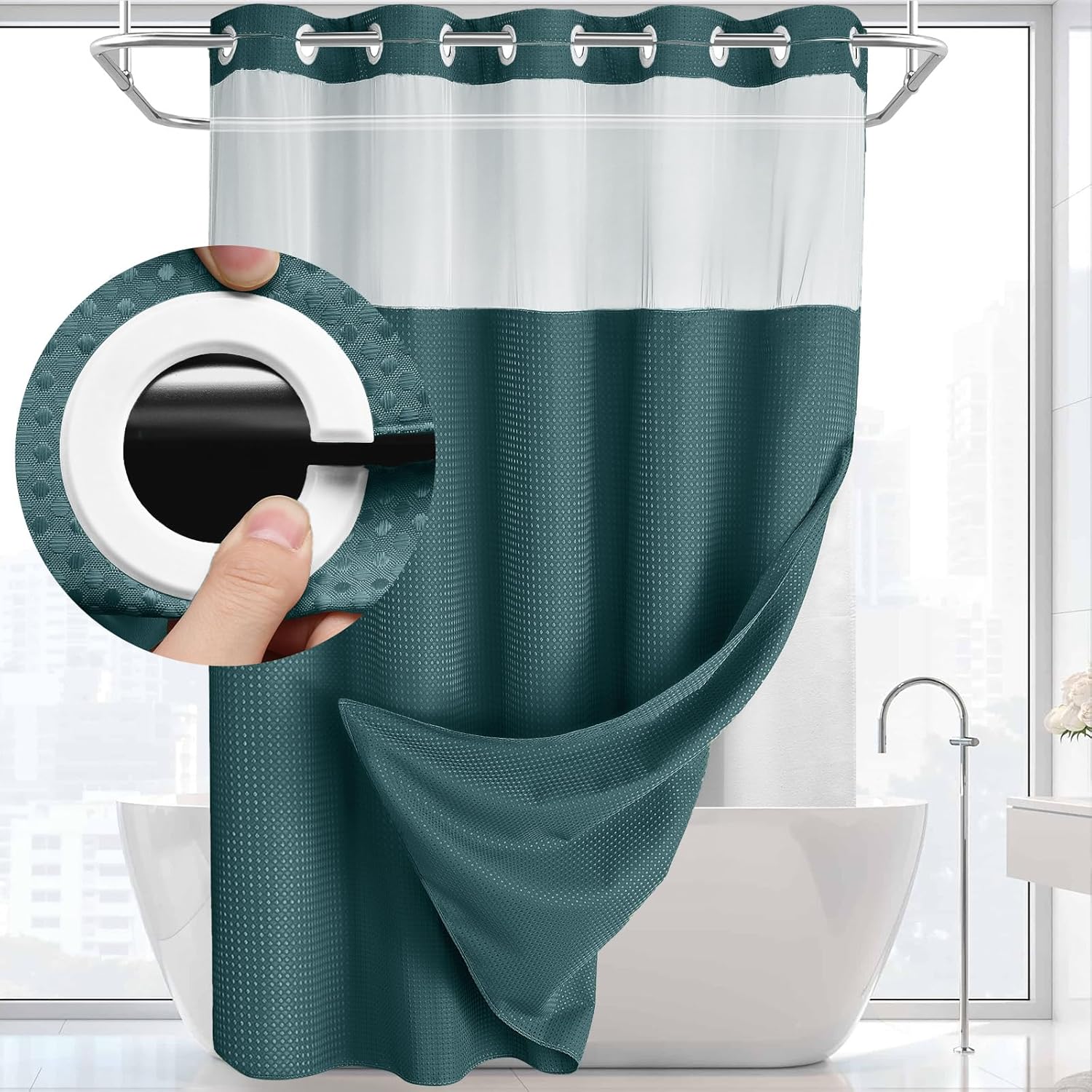 Zrodlmo™No Hook Waffle Waterproof and Mildew Shower Curtain