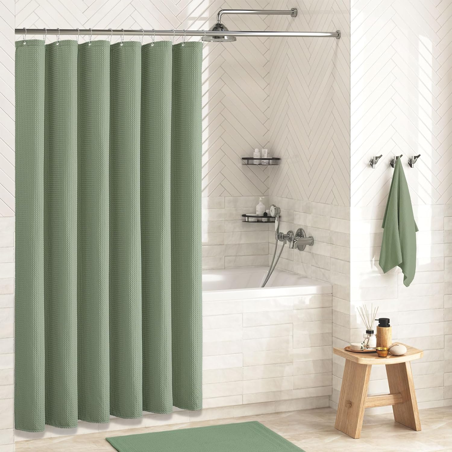 Waffle Shower Curtain Hotel Luxury Spa Bathroom Curtain with 12 hooks