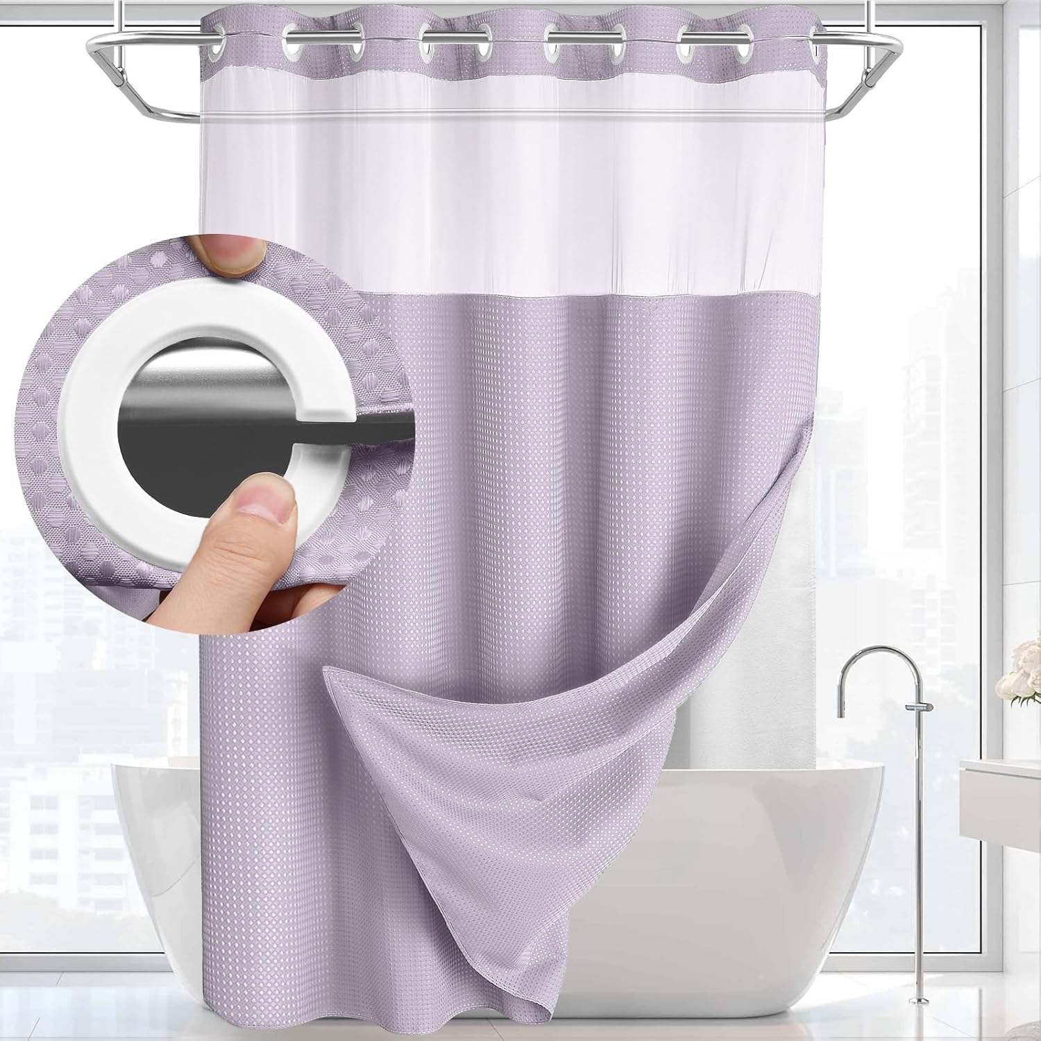 Zrodlmo™No Hook Waffle Waterproof and Mildew Shower Curtain