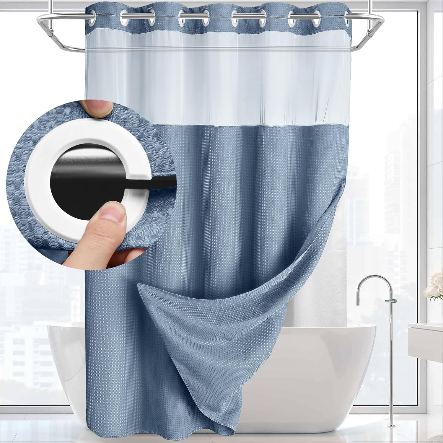 Zrodlmo™No Hook Waffle Waterproof and Mildew Shower Curtain