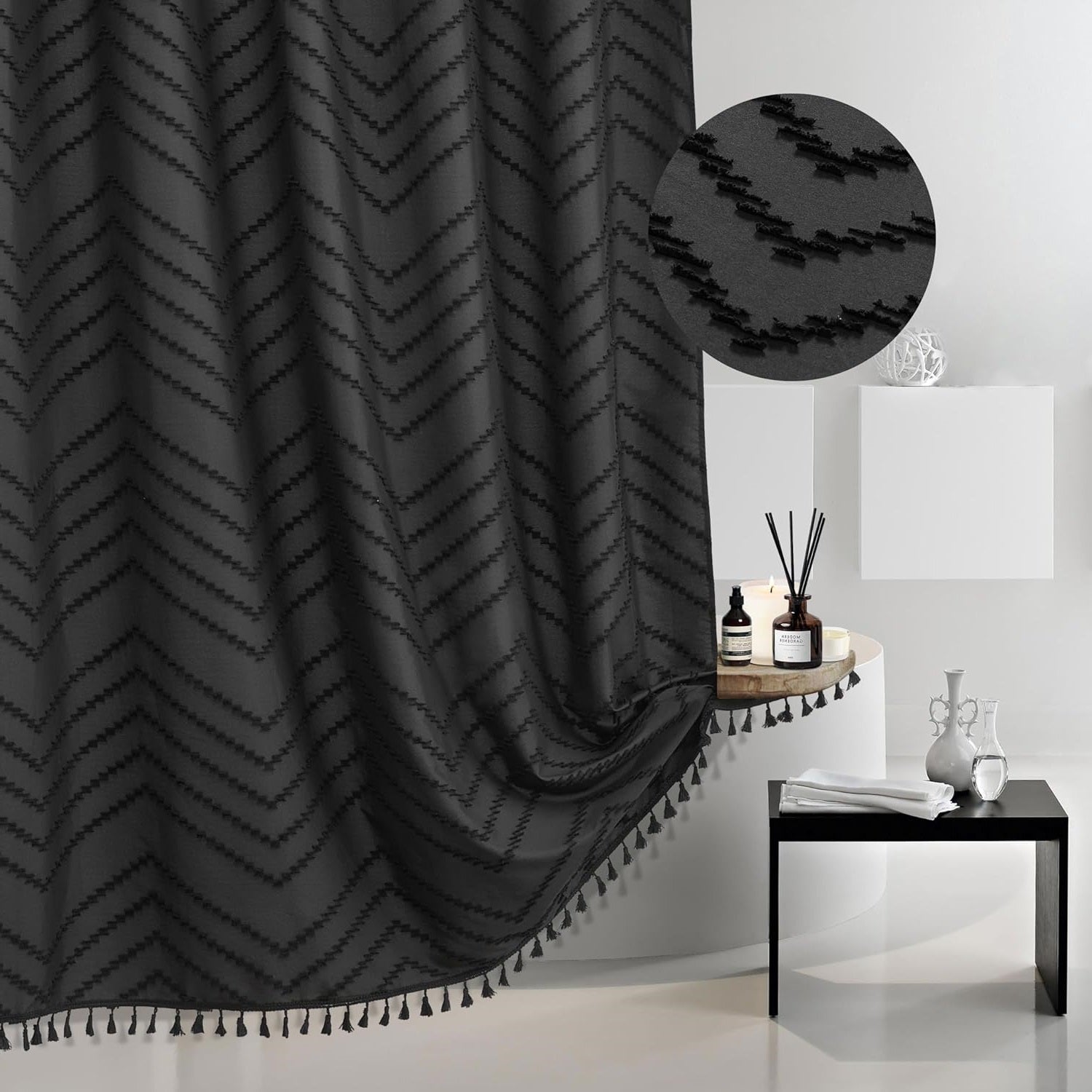 Zrodlmo™Boho Tassel Woven Fabric Shower Curtain