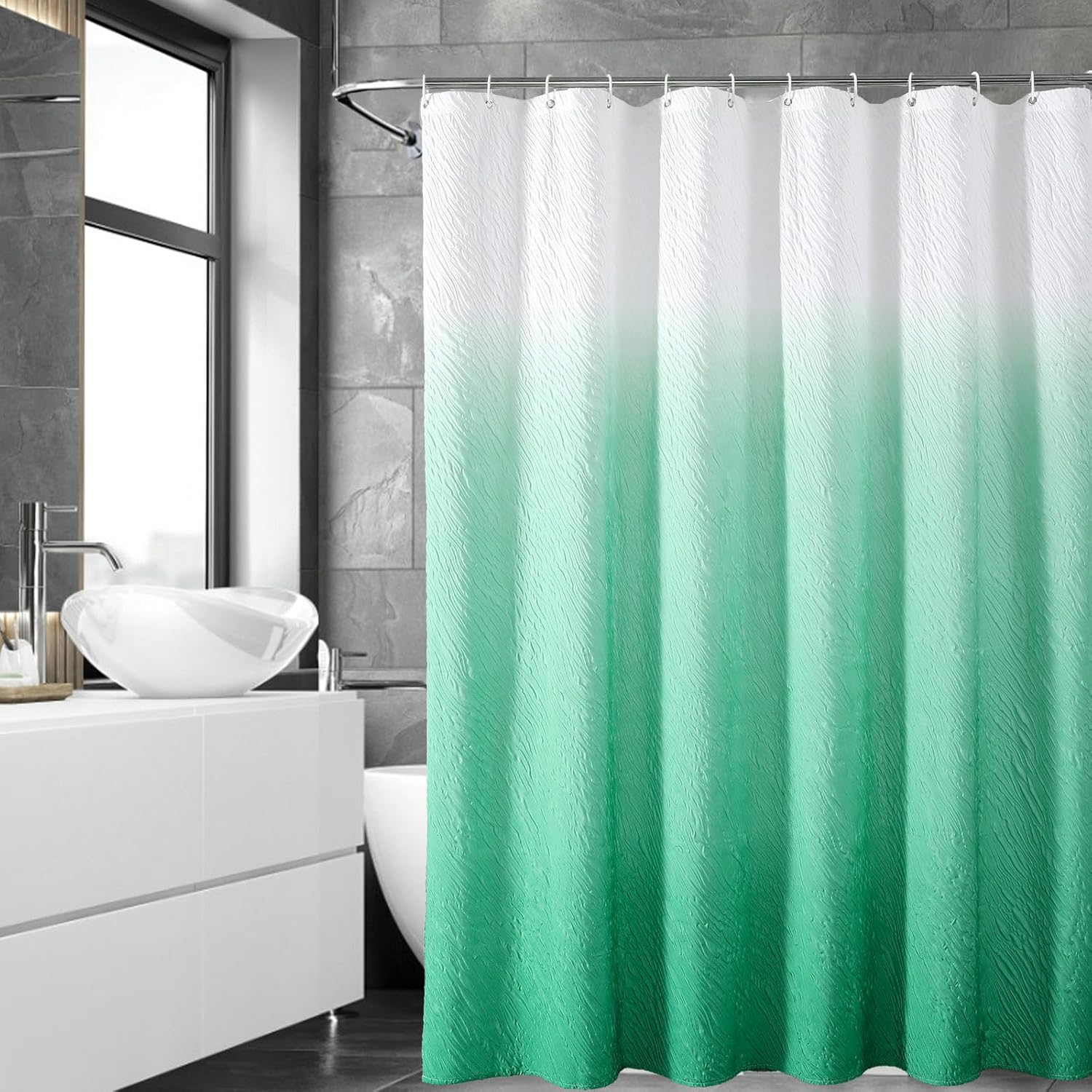 Gradient Bubbles Textured Shower Curtains With Hooks