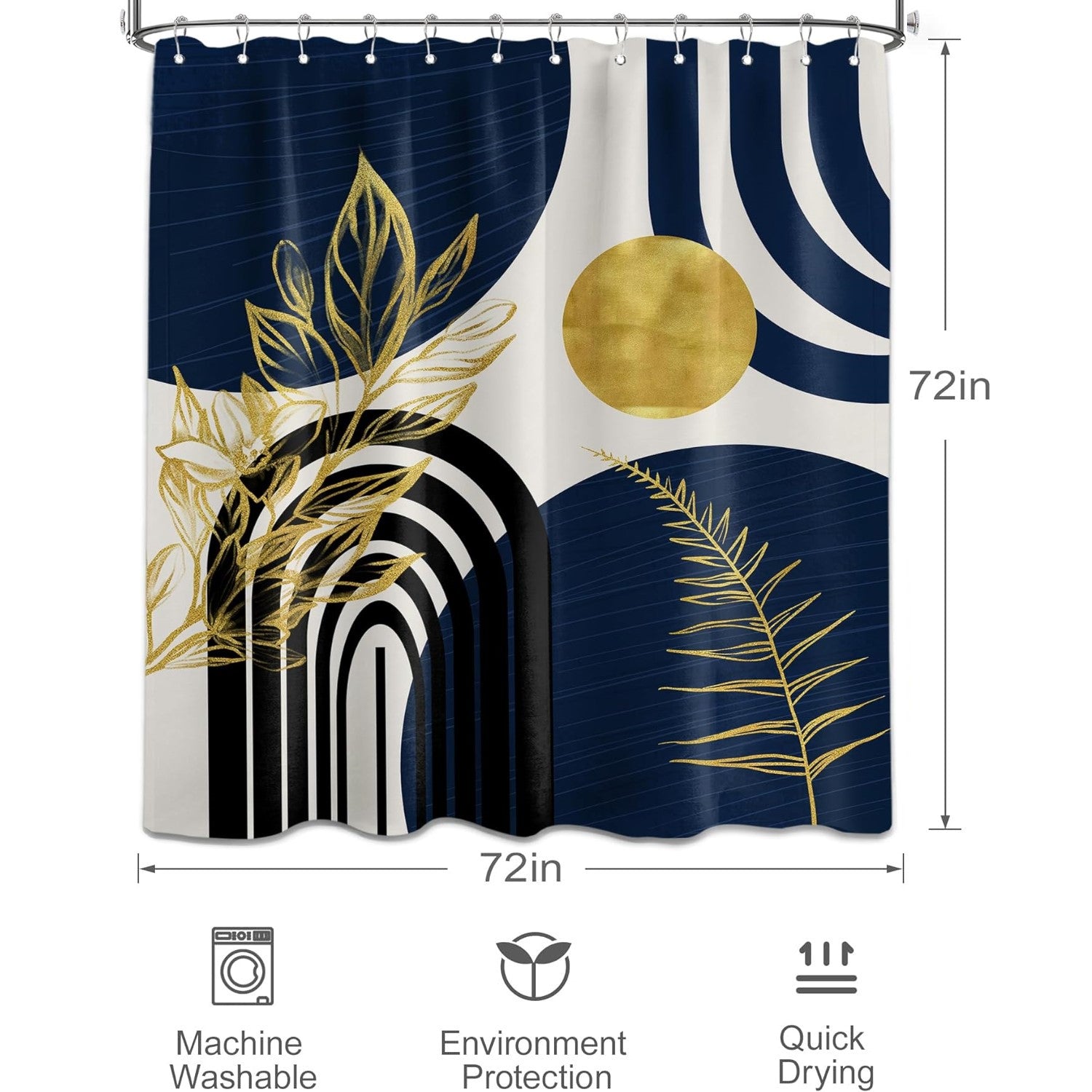 Zrodlmo®Boho Gold Leaves MCM Shower Curtain with Hooks