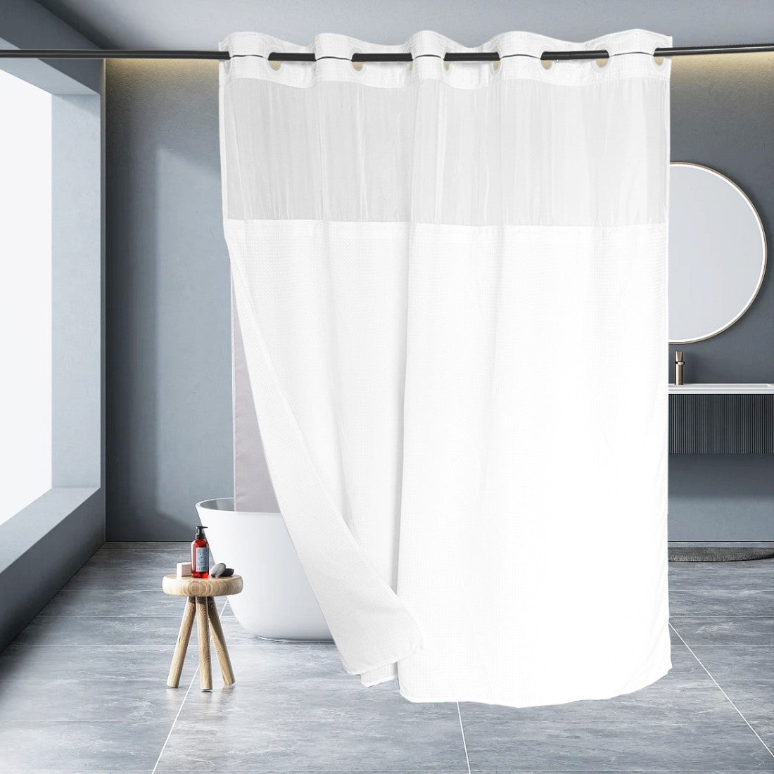 Zrodlmo™No Hook Waffle Waterproof and Mildew Shower Curtain