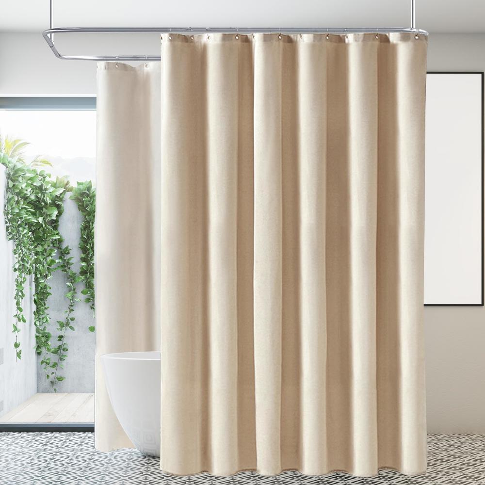 Linen Textured Cloth Shower Curtain With Hooks