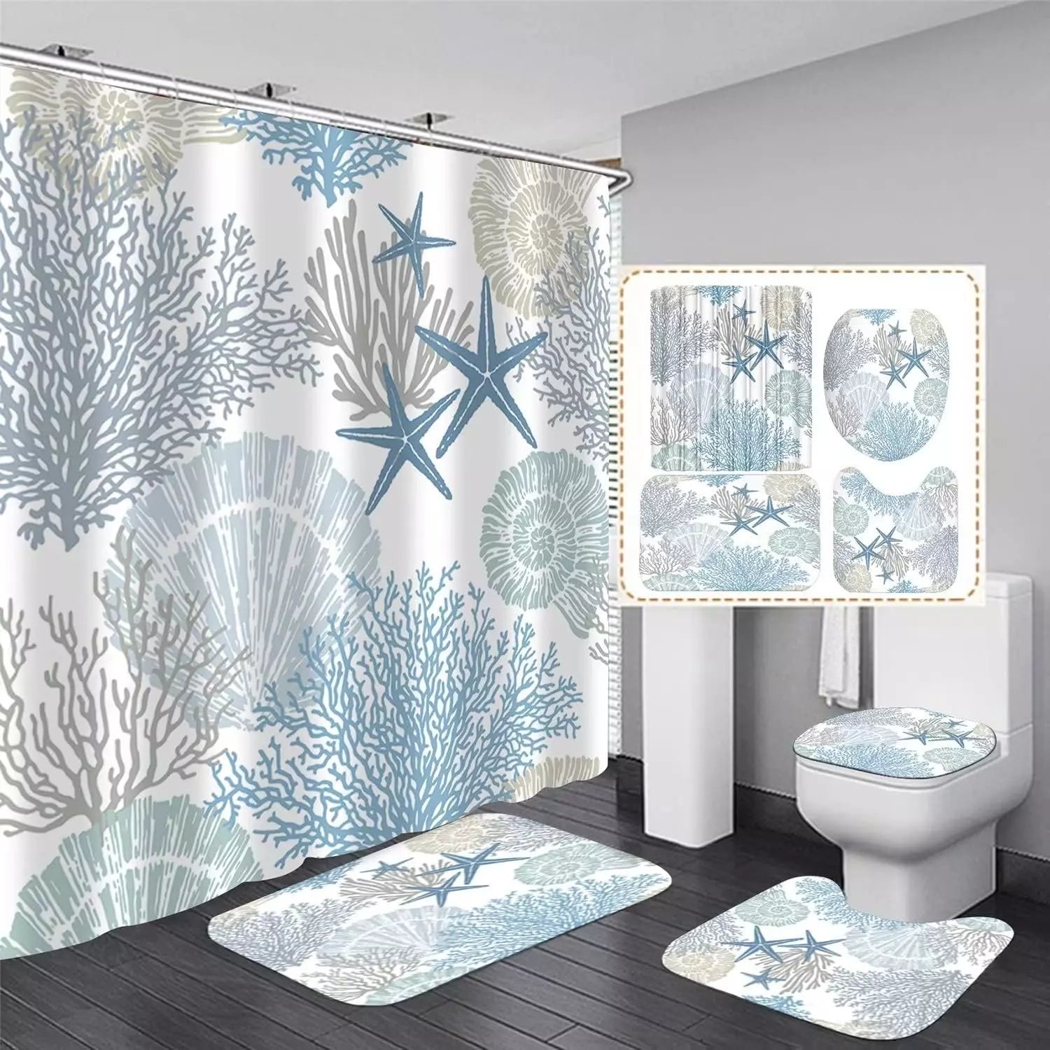 Zrodlmo™Ombre Shower Curtains and Bath Rug Set