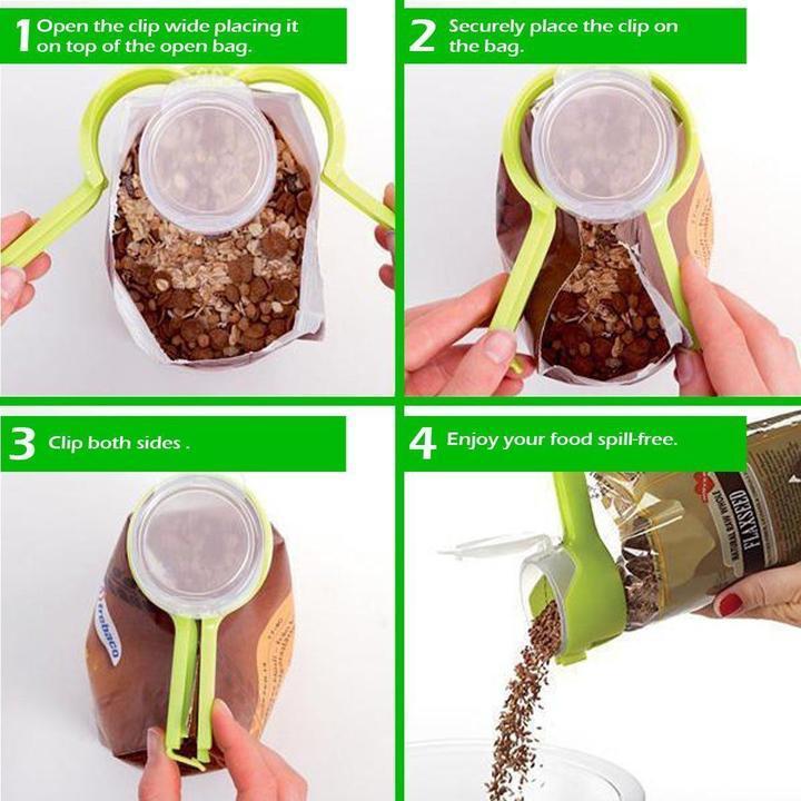 Easy Pour and Seal Food Storage Bag Sealing Clip