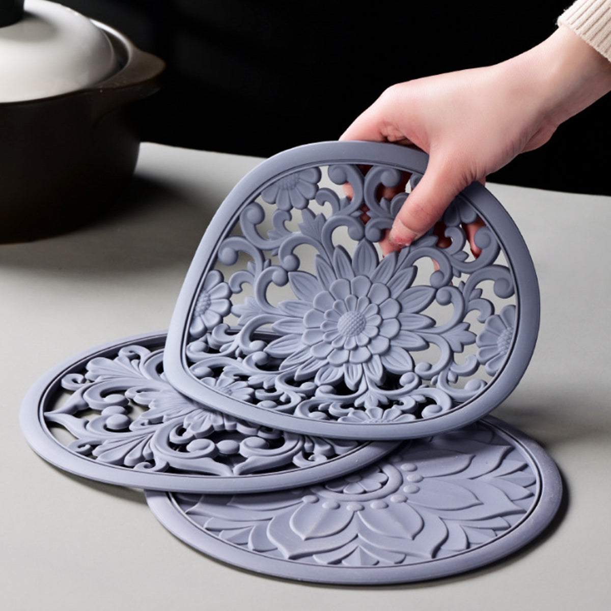 Hobeli 3Pcs Silicone Trivet Mats, Heat Resistant Hot Pot Holder Hot Pads