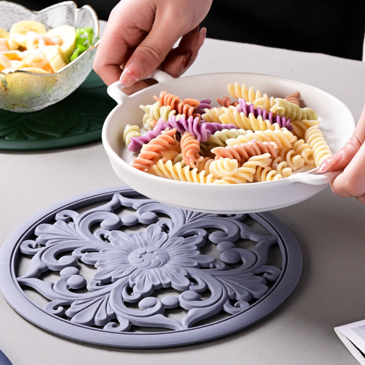 Hobeli 3Pcs Silicone Trivet Mats, Heat Resistant Hot Pot Holder Hot Pads