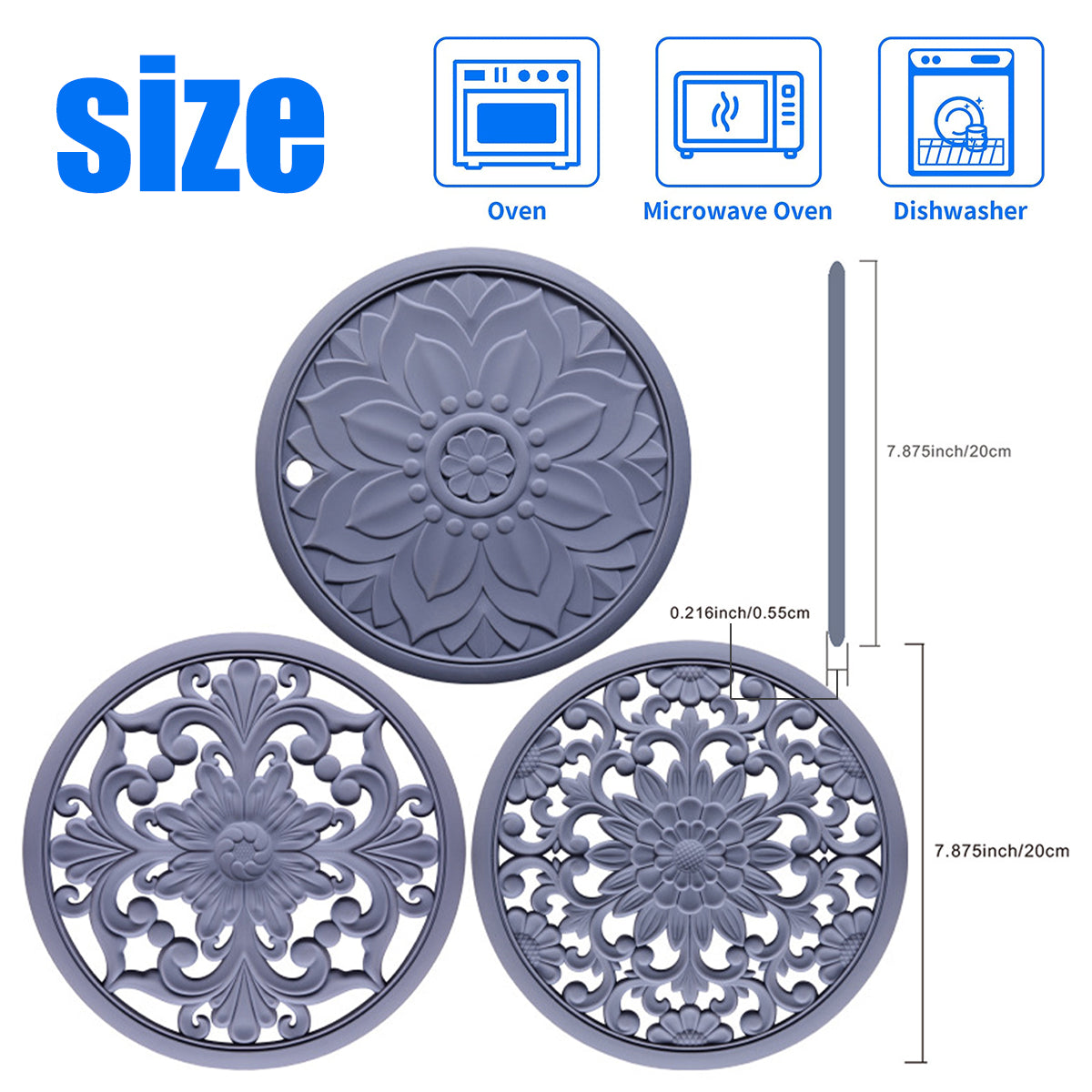 Hobeli 3Pcs Silicone Trivet Mats, Heat Resistant Hot Pot Holder Hot Pads