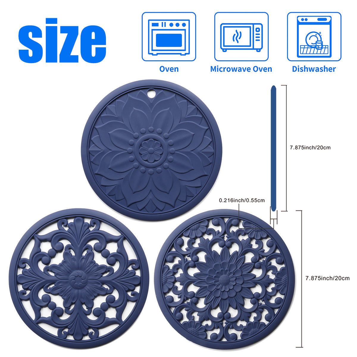 Hobeli 3Pcs Silicone Trivet Mats, Heat Resistant Hot Pot Holder Hot Pads