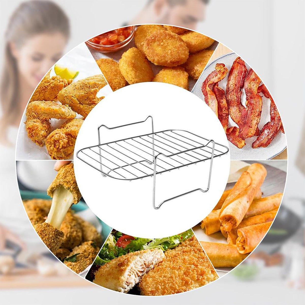 🎊Christmas Home Sale - LZYoehin™304 Stainless Steel Grilling Rack Air Fryer Accessories