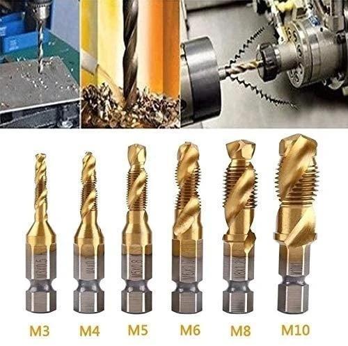 6Pcs Hex Shank Thread Tap Drill Bits