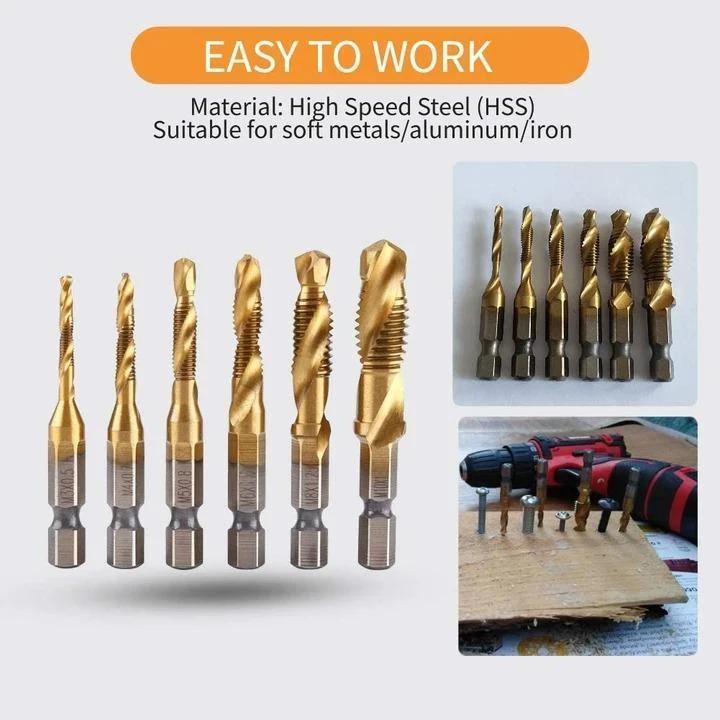6Pcs Hex Shank Thread Tap Drill Bits