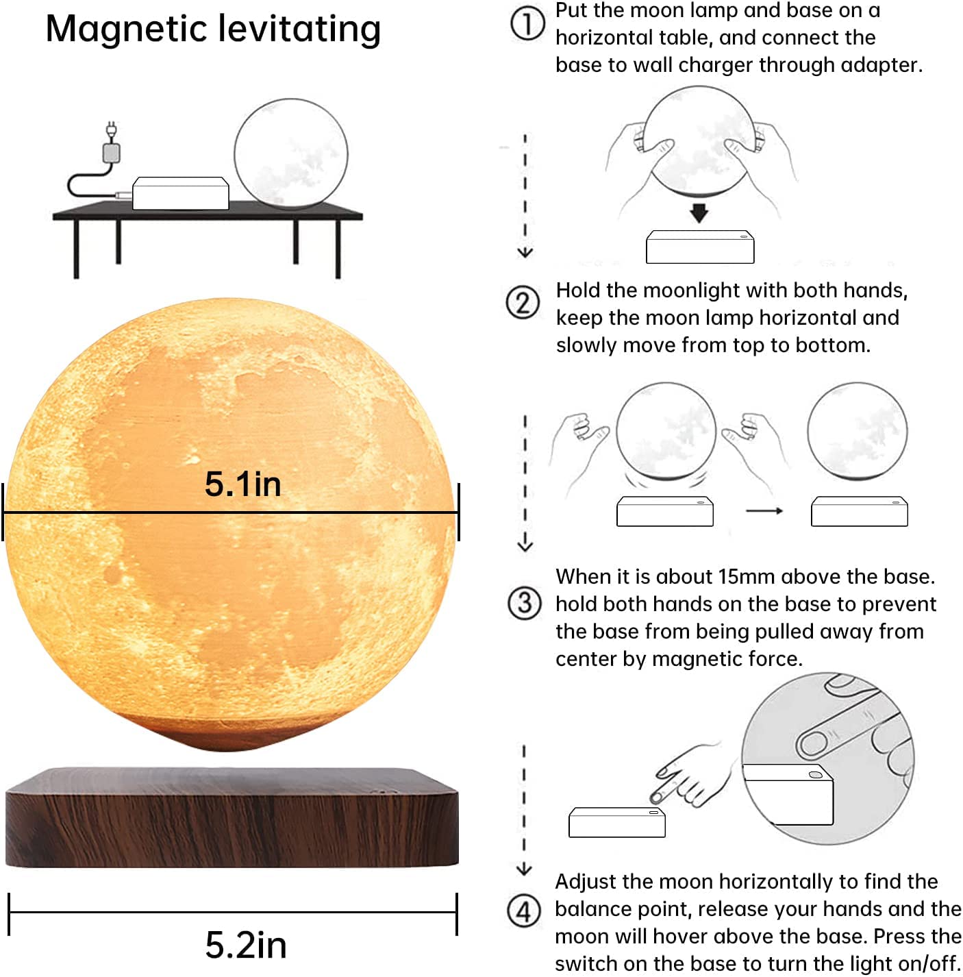 🎇2023 Love Gift 30% OFF - LZYoehin™3 Color Levitating and Rotating Moon Light(5.5inch)