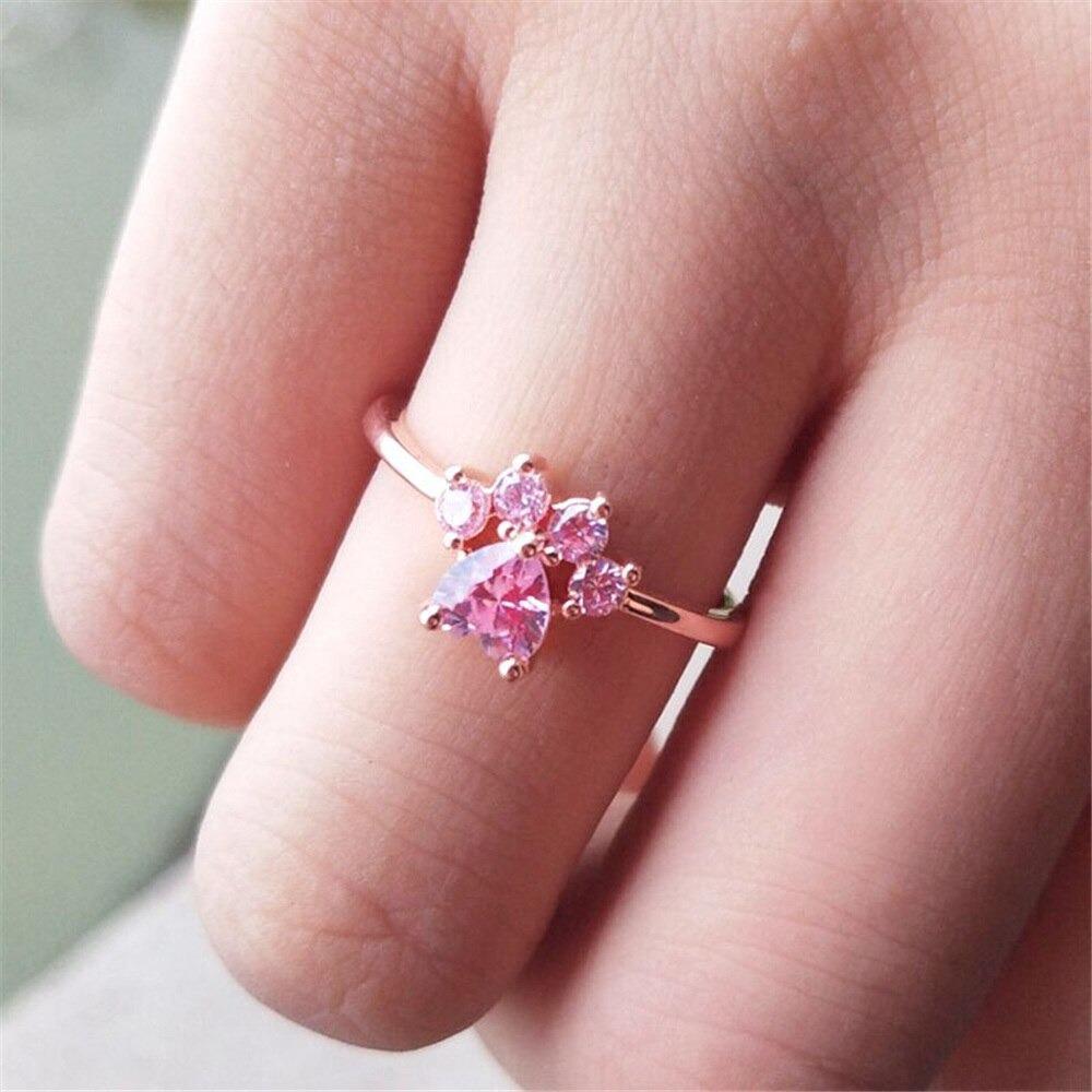 🎄50% Off Christmas Shopping Festival🎅Cat Footprint Pink Crystal Open Ring