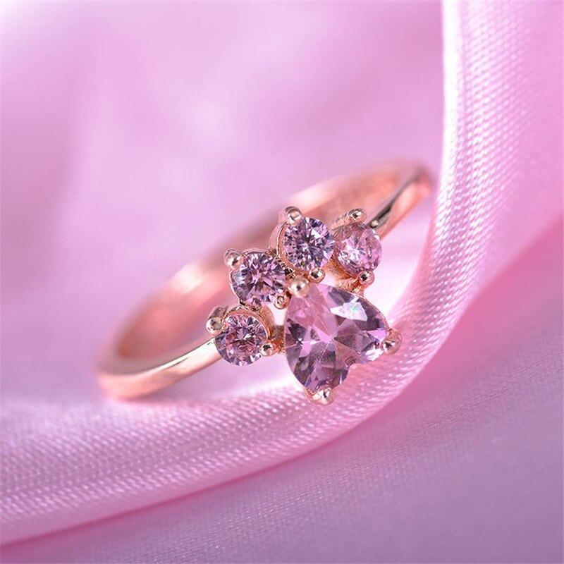 🎄50% Off Christmas Shopping Festival🎅Cat Footprint Pink Crystal Open Ring