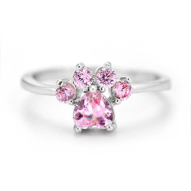 🎄50% Off Christmas Shopping Festival🎅Cat Footprint Pink Crystal Open Ring