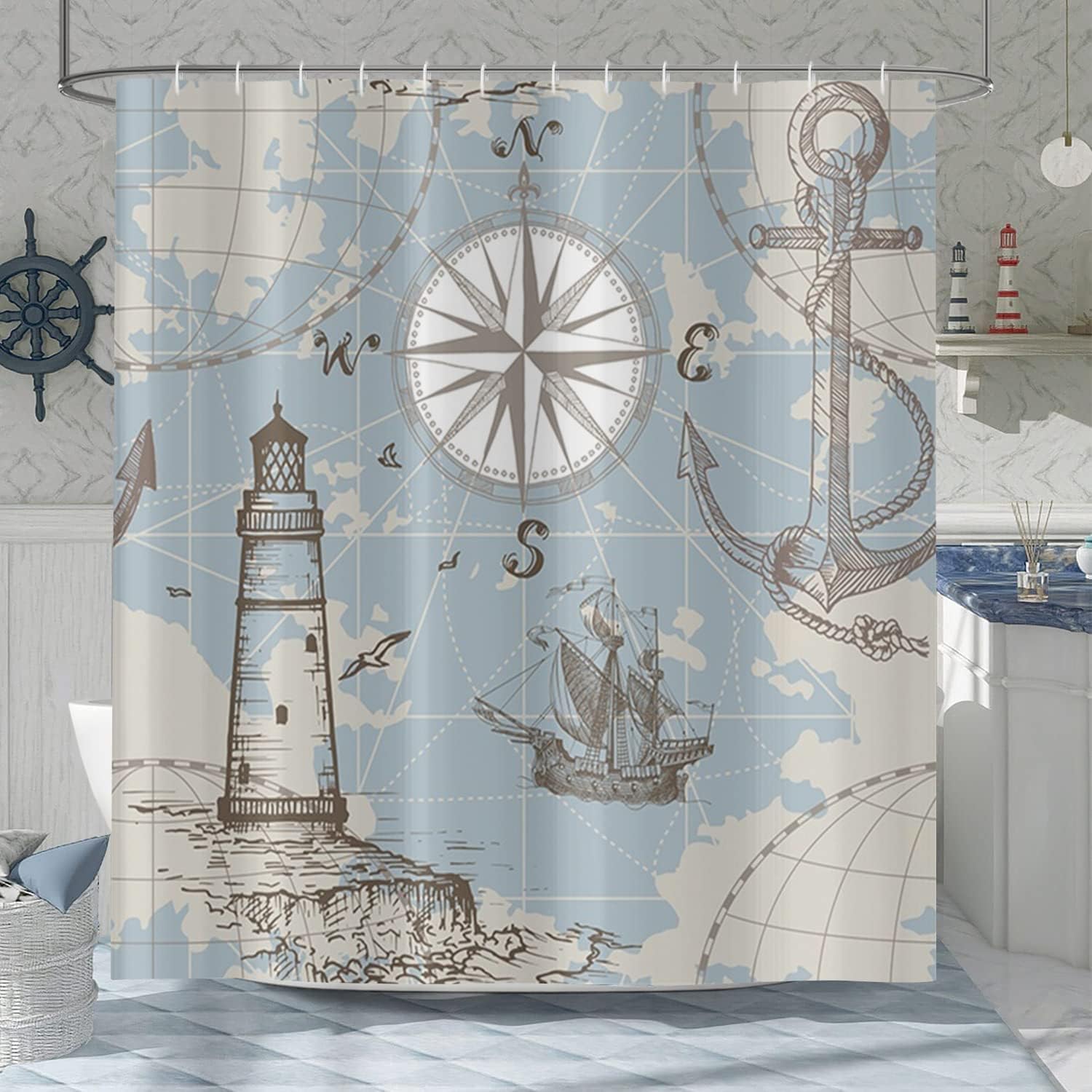 Zrodlmo 4 Piece Ocean Bathroom Set and Rugs