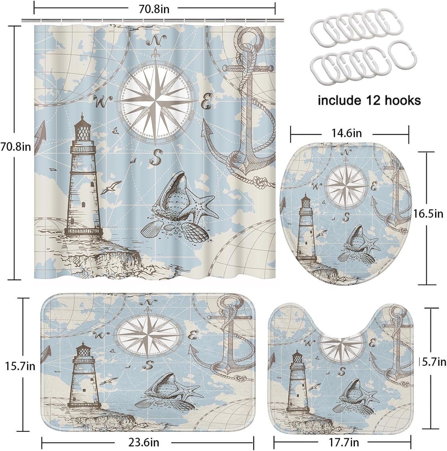 Zrodlmo 4 Piece Ocean Bathroom Set and Rugs