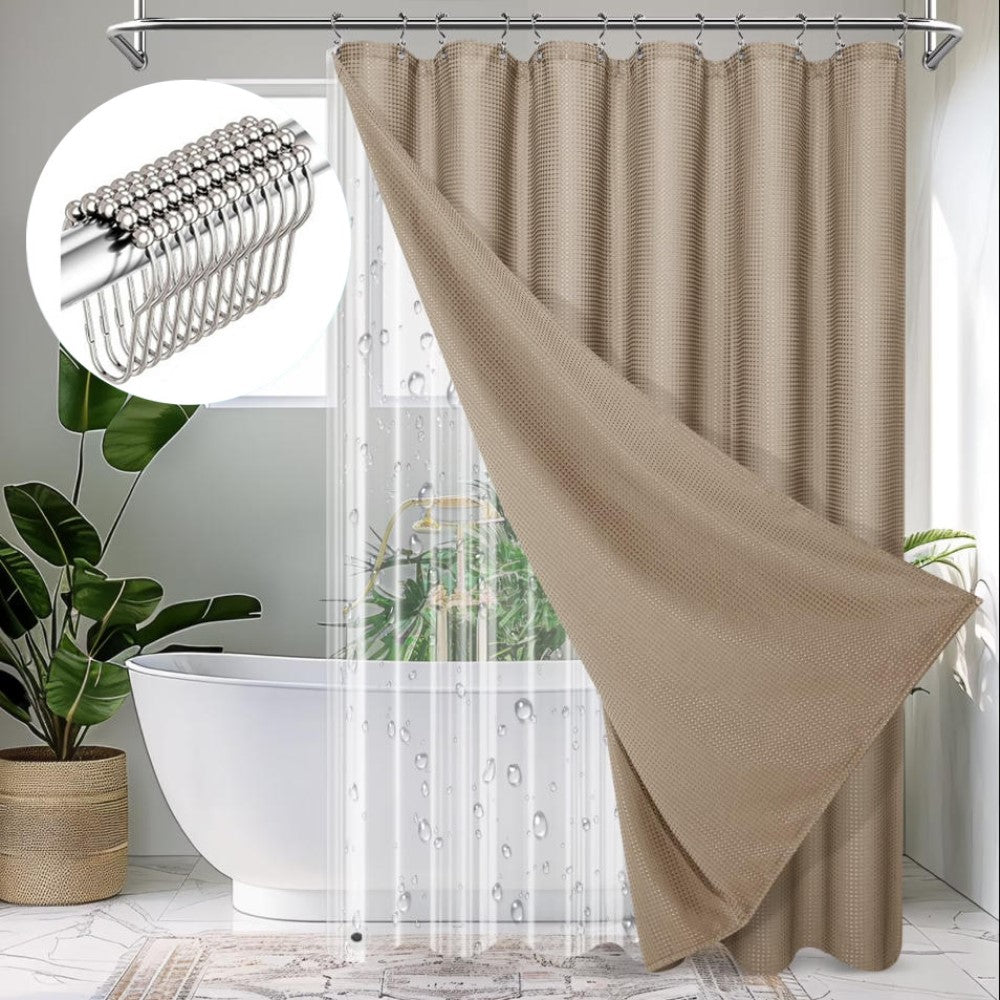 Waffle Shower Curtain Hotel Luxury Spa Bathroom Curtain with 12 hooks