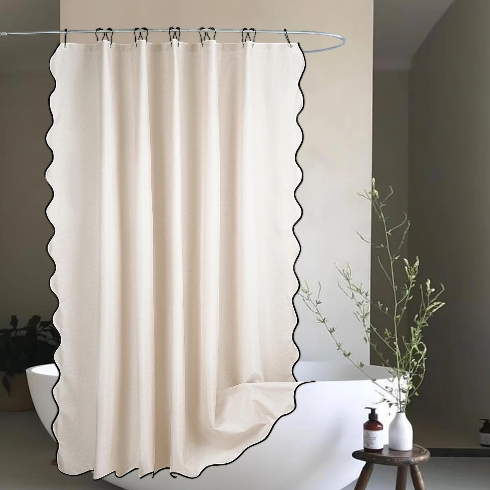 Zrodlmo®Linen-textured shower curtain with piped edges