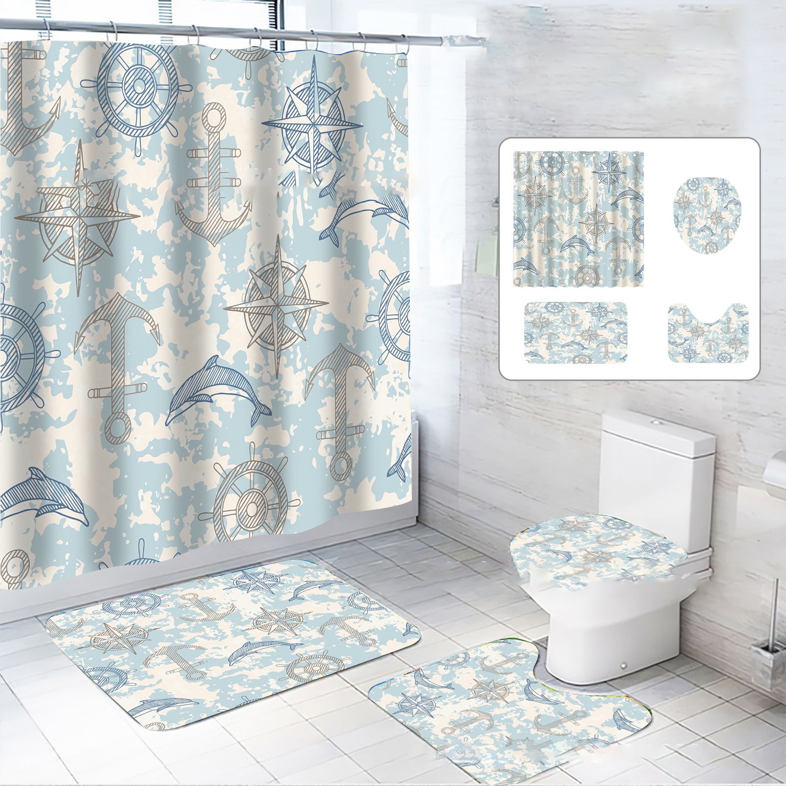 Zrodlmo 4 Piece Ocean Bathroom Set and Rugs