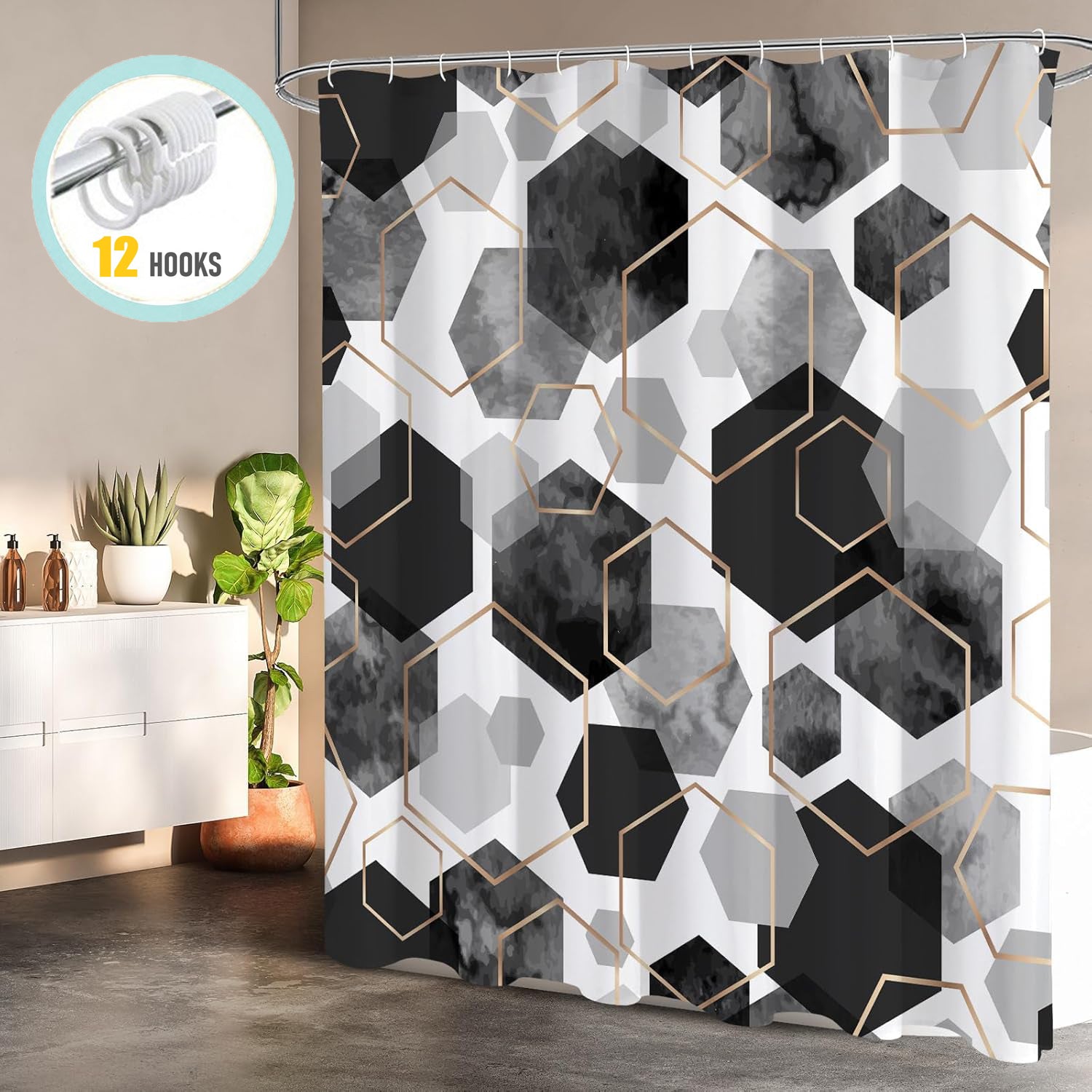 Zrodlmo™Modern Geometric Art Bathroom Waterproof Washable Shower Curtain