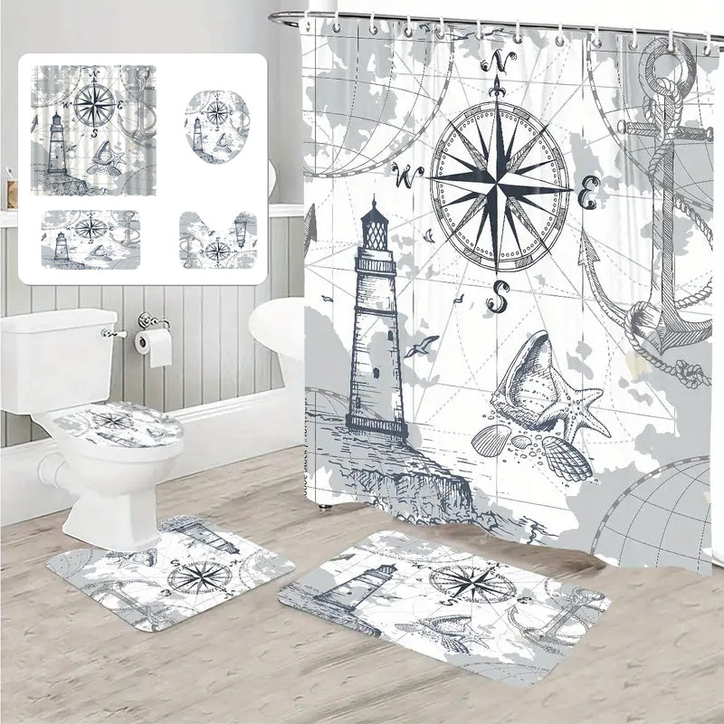 Zrodlmo 4 Piece Ocean Bathroom Set and Rugs