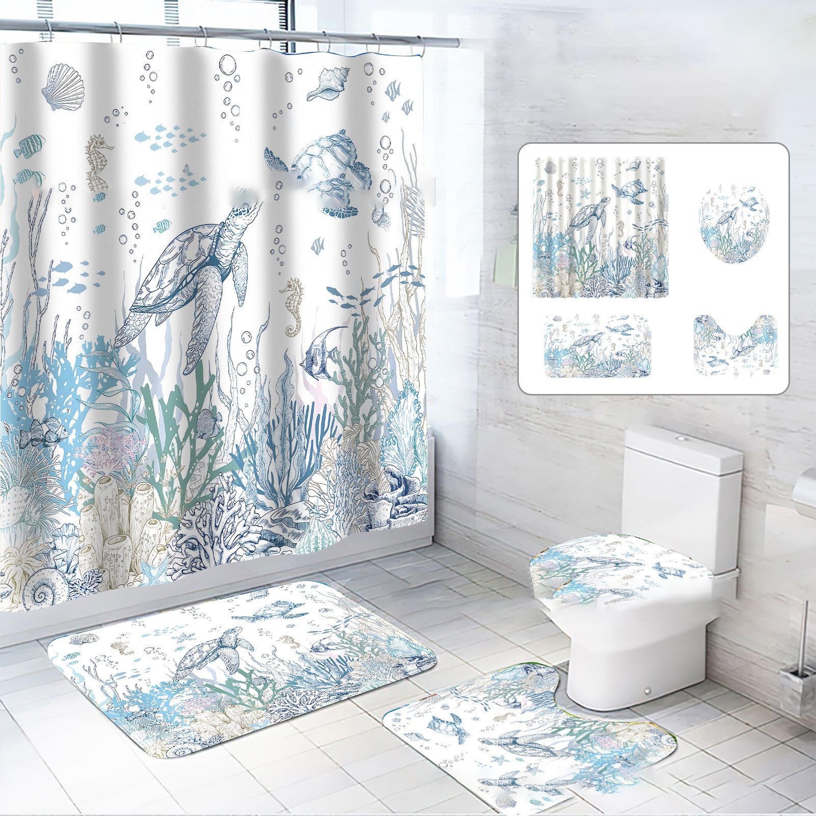 Zrodlmo 4 Piece Ocean Bathroom Set and Rugs