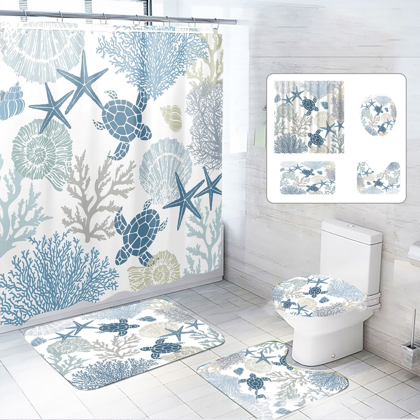 Zrodlmo 4 Piece Ocean Bathroom Set and Rugs