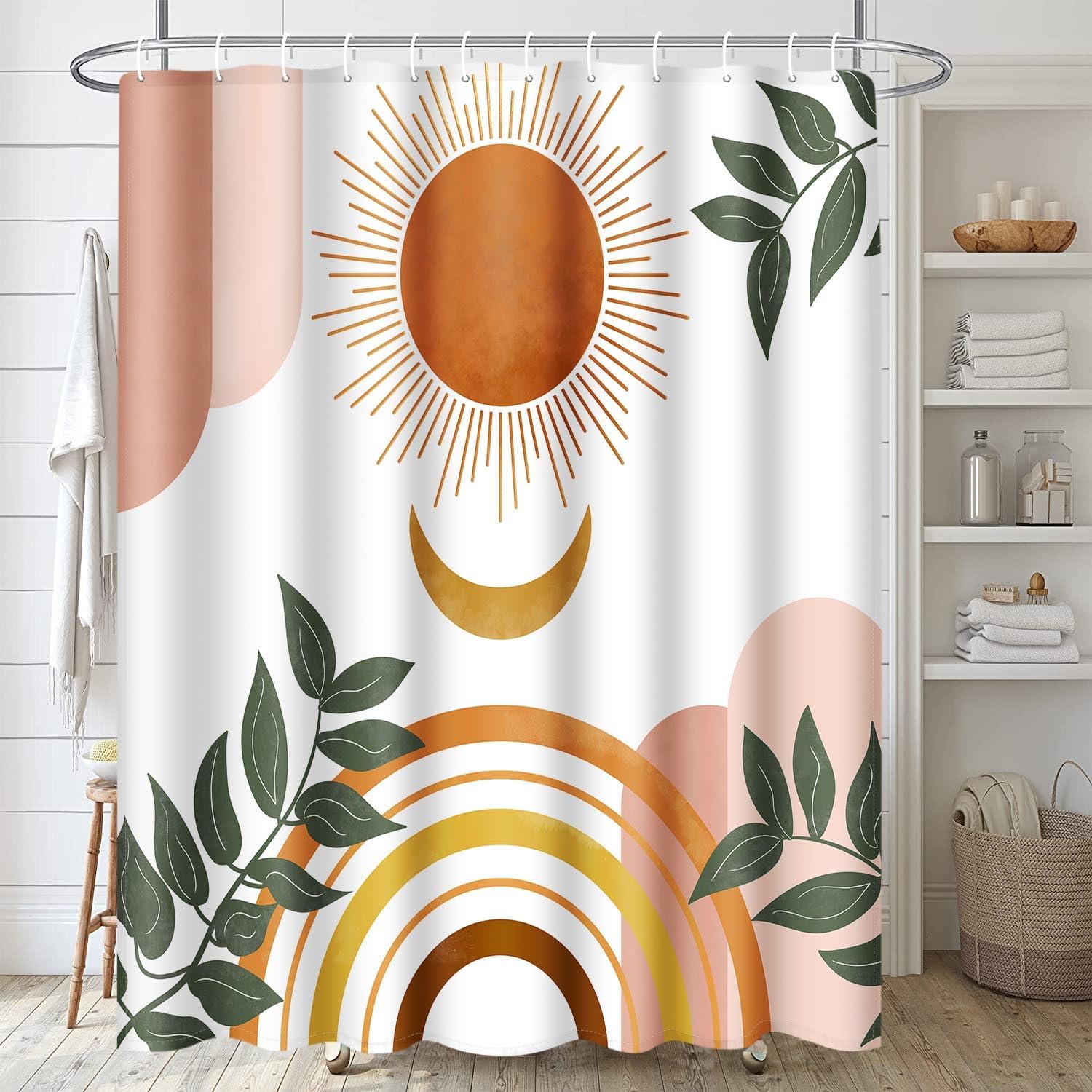 Zrodlmo 4 Piece Boho Sun Moon Leaf Green Abstract Set and Rugs