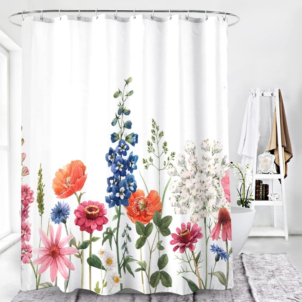 Zrodlmo™Floral Shower Curtain White Waterproof Bathroom