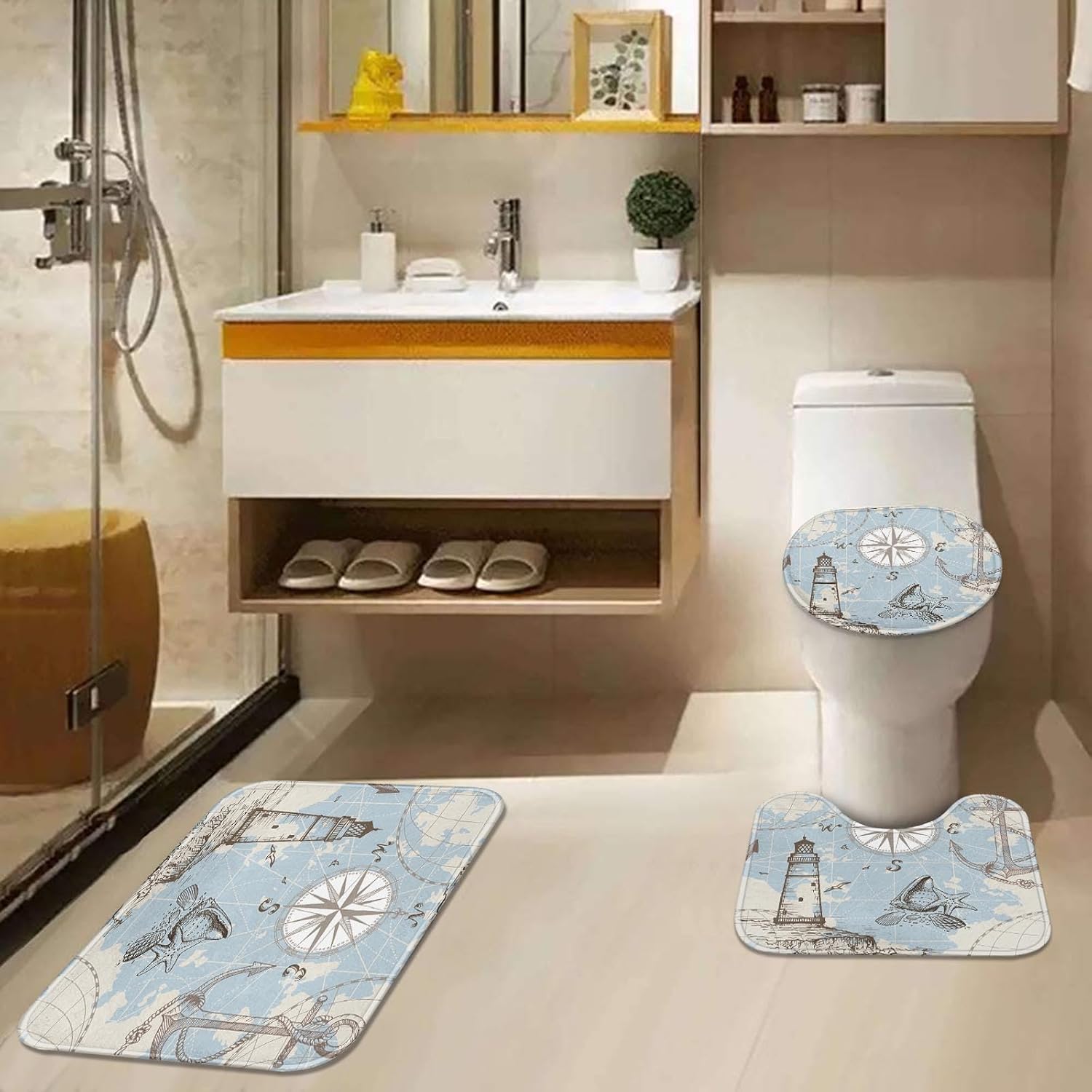 Zrodlmo 4 Piece Ocean Bathroom Set and Rugs