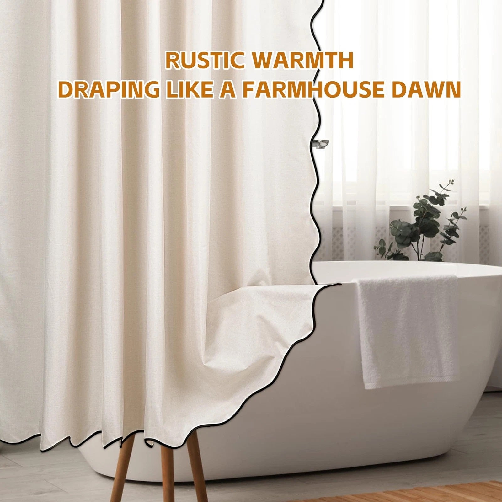Zrodlmo®Linen-textured shower curtain with piped edges