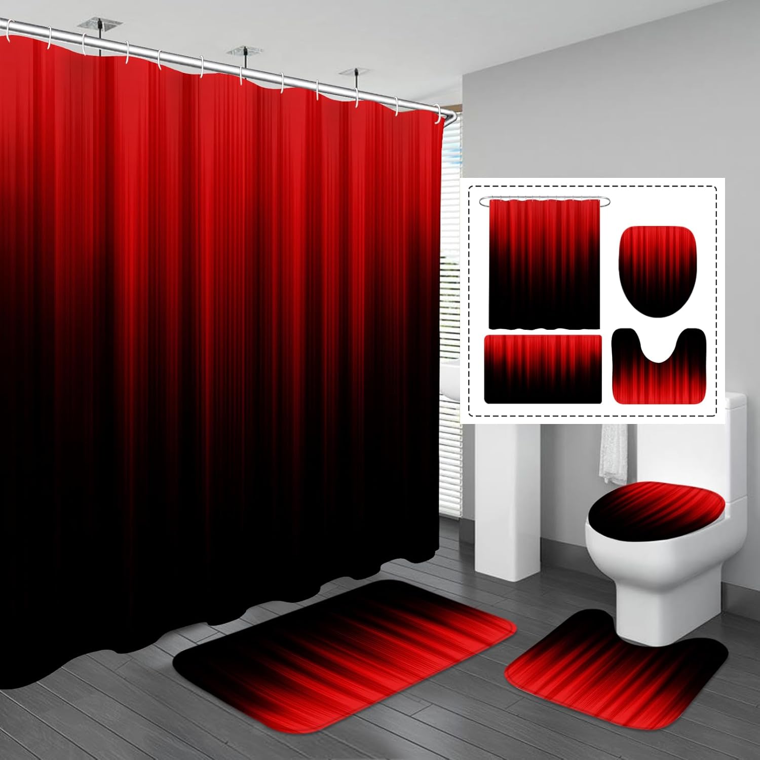 Zrodlmo™4 Pcs Gradient Shower Curtain Bathroom Set With Rugs